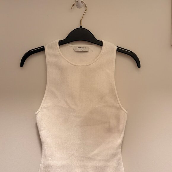Babaton Sculpt Knit Tank Top Women‎ S White Ribbed Sleeveless Minimalist NWT - Picture 7 of 14